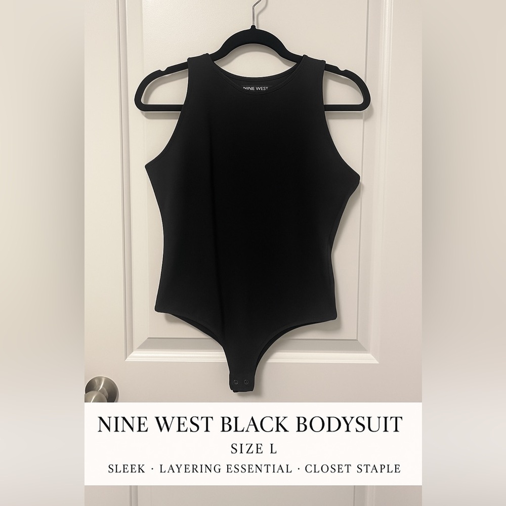 Nine West Black Bodysuit Women’s Large | Sleeveless High Neck Tank